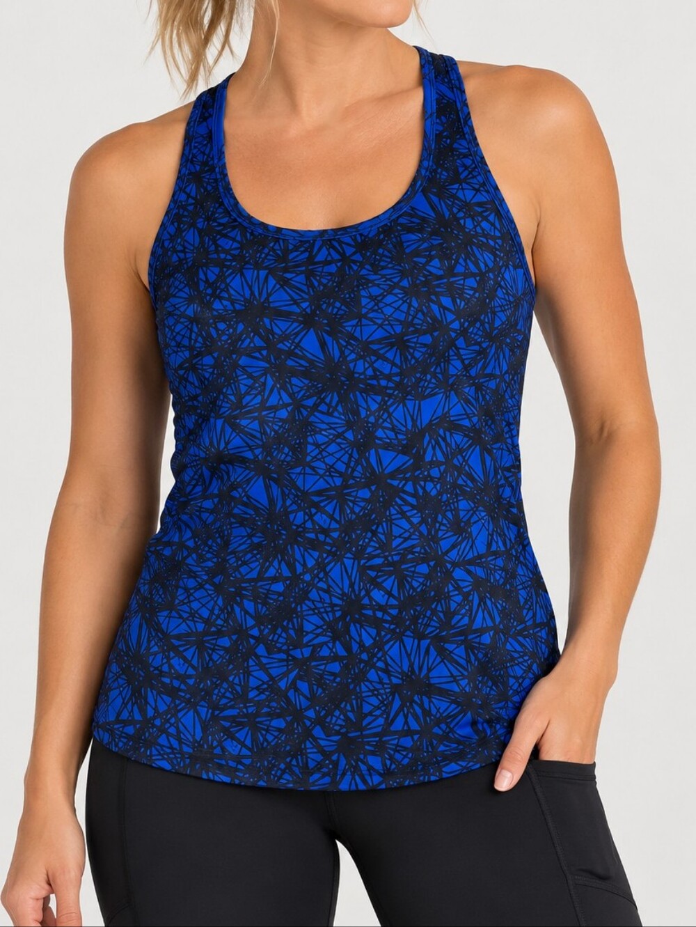 EMILY B | Women’s Blue Black Web Pattern Athletic Tank Top Size L